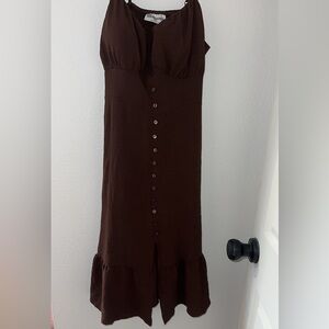 No Boundaries Dark chocolate Brown Maxi dress with Buttons